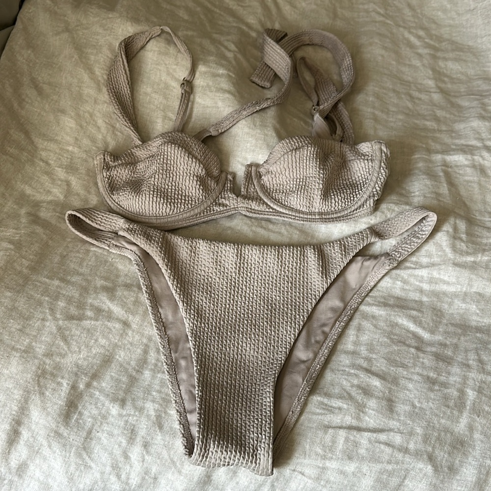 Monday Swimwear Oat Crinkle Set - Java Bottom & Clovelly Top